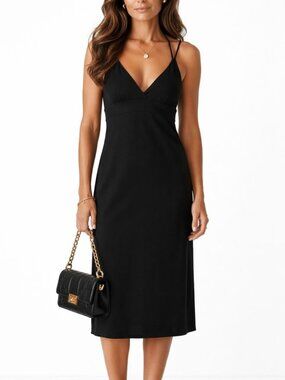 Vintage St John Evening Knit Slip Dress Minimalist Black Midi